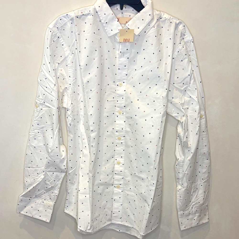 PDI, XL Off-White Triangle Print Shirt | Roll-Up Sleeves | 100% Cotton. NWT